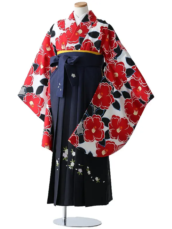 小学校卒業式ジュニア袴女0187 白 赤 椿