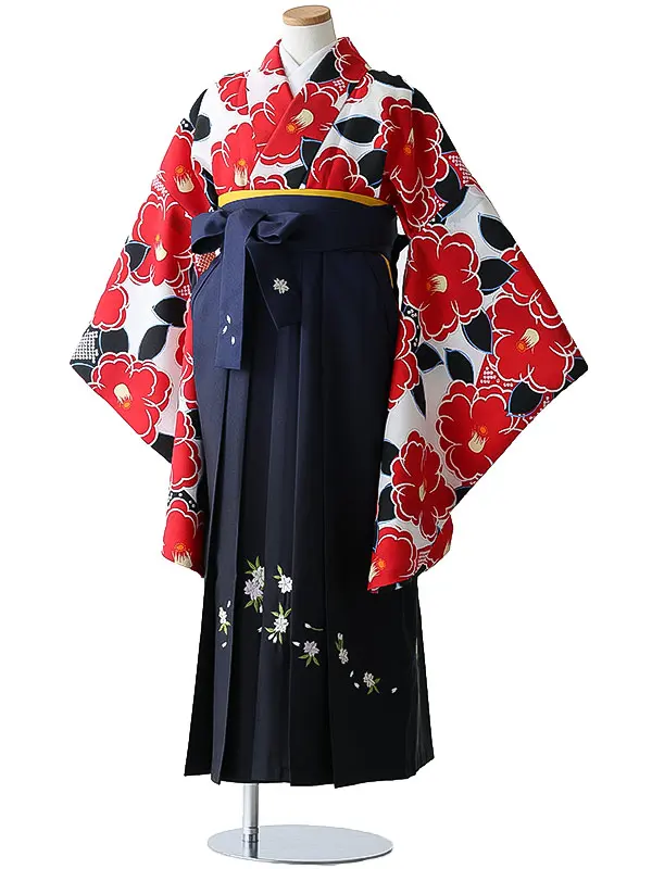 小学校卒業式ジュニア袴女0187 白 赤 椿