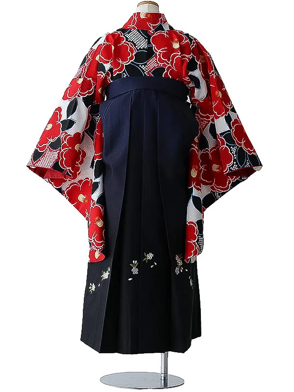 小学校卒業式ジュニア袴女0187 白 赤 椿