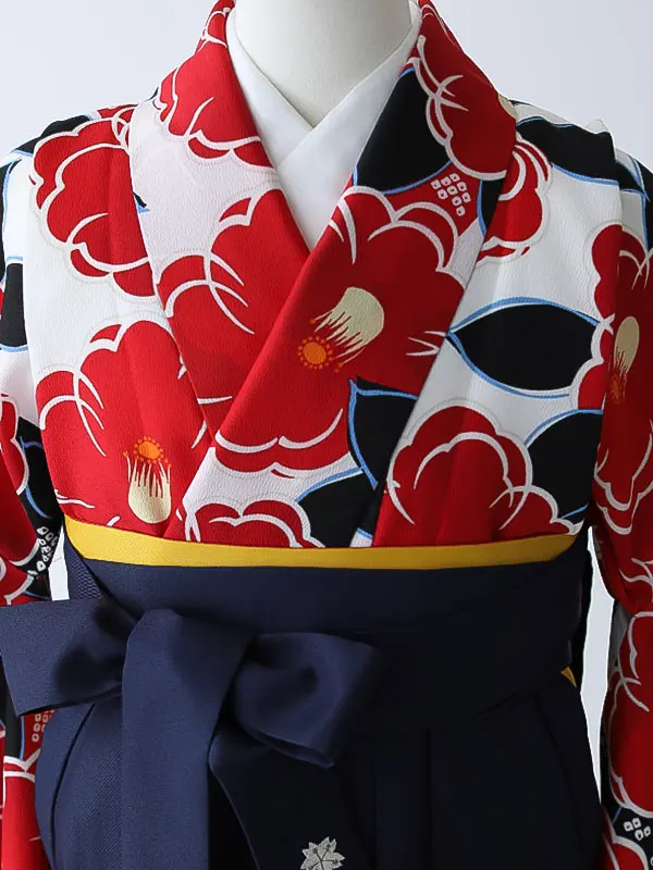 小学校卒業式ジュニア袴女0187 白 赤 椿