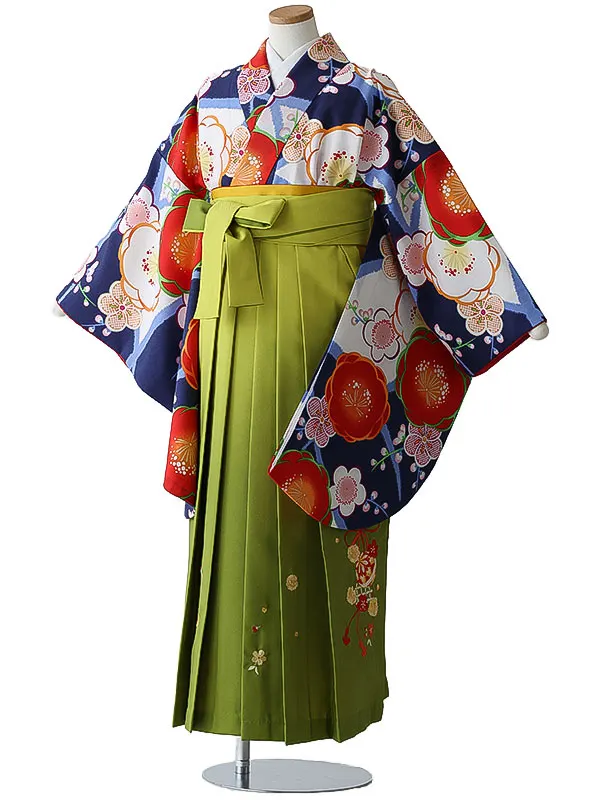 小学校卒業式ジュニア袴女0188 紺 梅 花模様