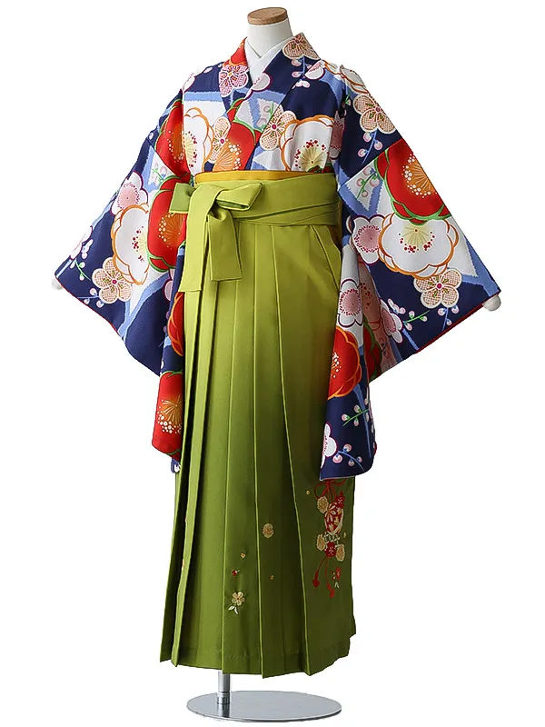 小学校卒業式ジュニア袴女0188 紺 梅 花模様