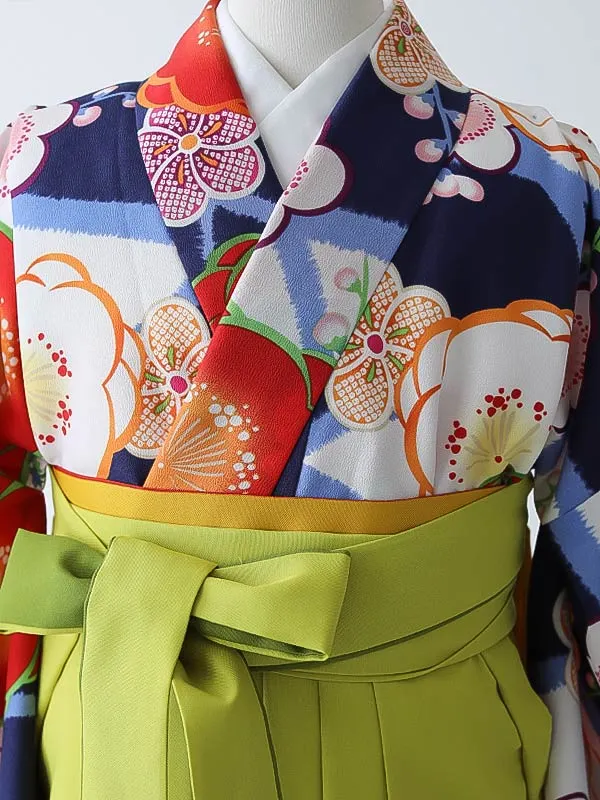 小学校卒業式ジュニア袴女0188 紺 梅 花模様