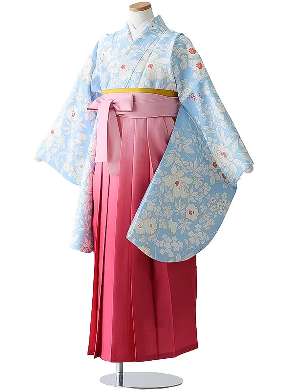 小学校卒業式ジュニア袴女0189 水色 小花模様