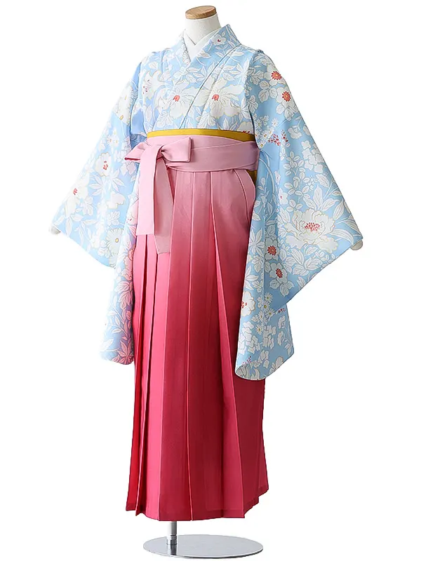 小学校卒業式ジュニア袴女0189 水色 小花模様