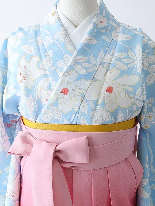 小学校卒業式ジュニア袴女0189 水色 小花模様