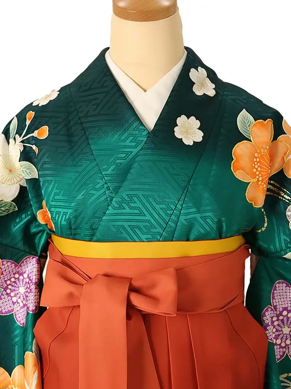 小学校卒業式ジュニア袴女0191 緑 オレンジ 花模様