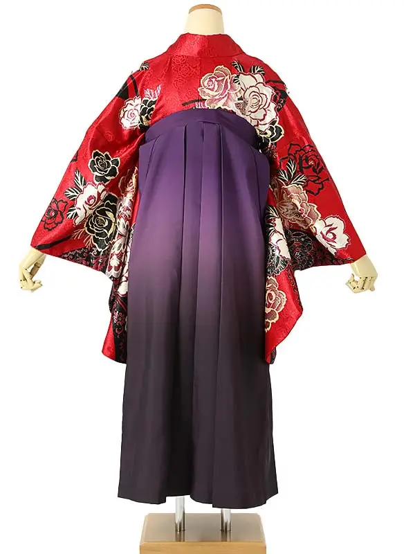 小学校卒業式ジュニア袴女0192 赤 黒 薔薇 蝶