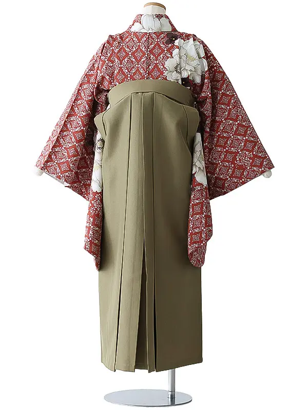 小学校卒業式ジュニア袴女0193 赤 白 花模様