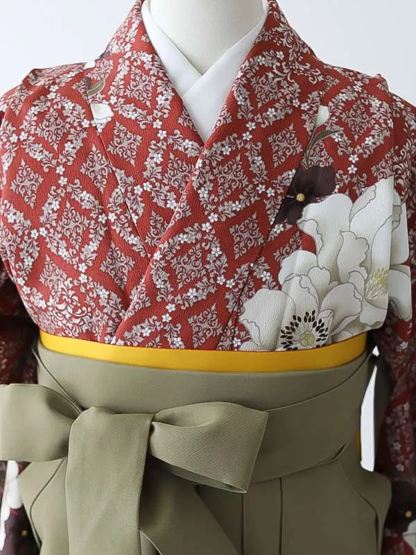 小学校卒業式ジュニア袴女0193 赤 白 花模様