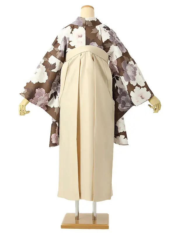 小学校卒業式ジュニア袴女0195 茶 薄紫 花模様