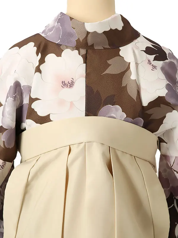 小学校卒業式ジュニア袴女0195 茶 薄紫 花模様