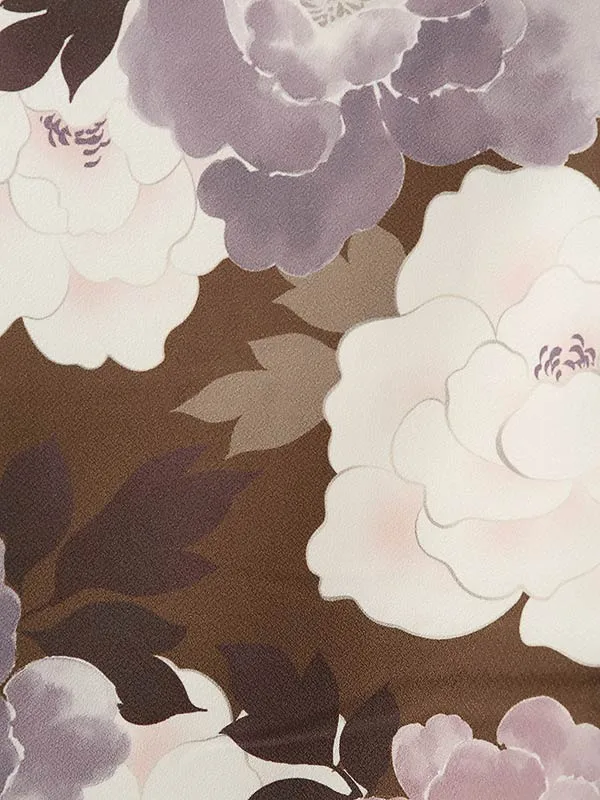 小学校卒業式ジュニア袴女0195 茶 薄紫 花模様