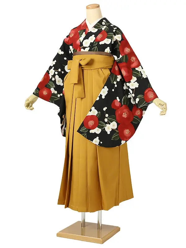 小学校卒業式ジュニア袴女0196 黒 赤 椿