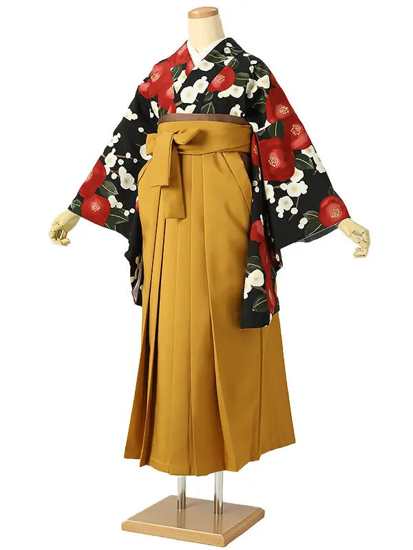 小学校卒業式ジュニア袴女0196 黒 赤 椿