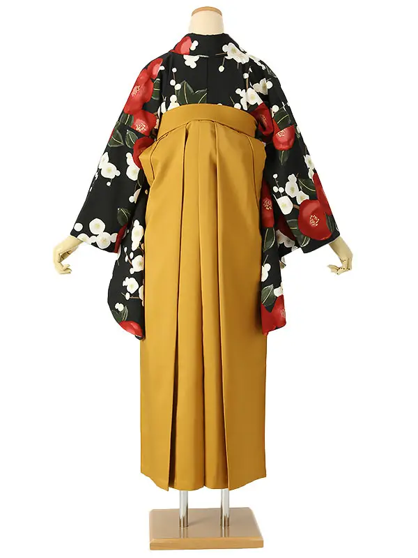 小学校卒業式ジュニア袴女0196 黒 赤 椿