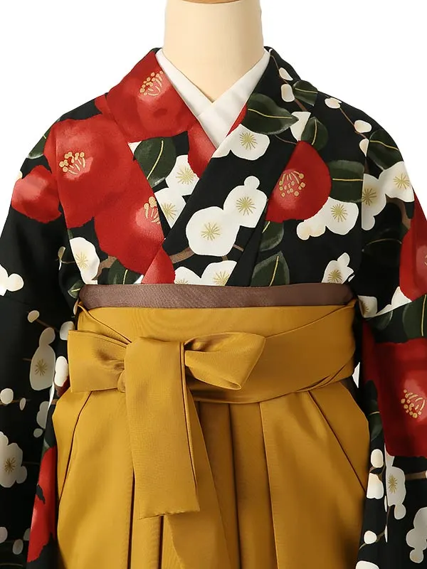 小学校卒業式ジュニア袴女0196 黒 赤 椿