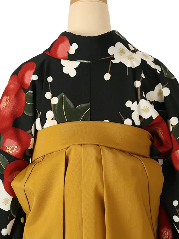 小学校卒業式ジュニア袴女0196 黒 赤 椿