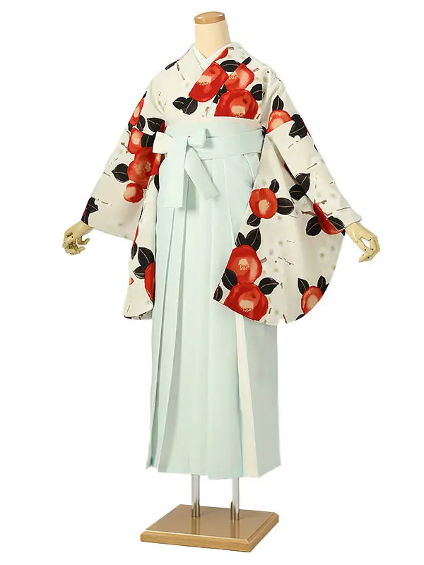 小学校卒業式ジュニア袴女0197 アイボリー 赤 椿