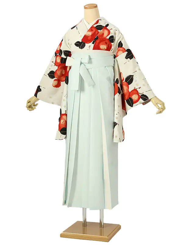 小学校卒業式ジュニア袴女0197 アイボリー 赤 椿