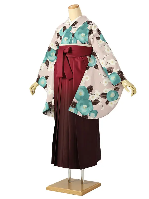 小学校卒業式ジュニア袴女0198 薄ピンク 赤 椿