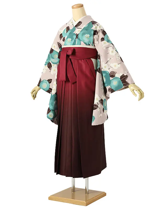 小学校卒業式ジュニア袴女0198 薄ピンク 赤 椿