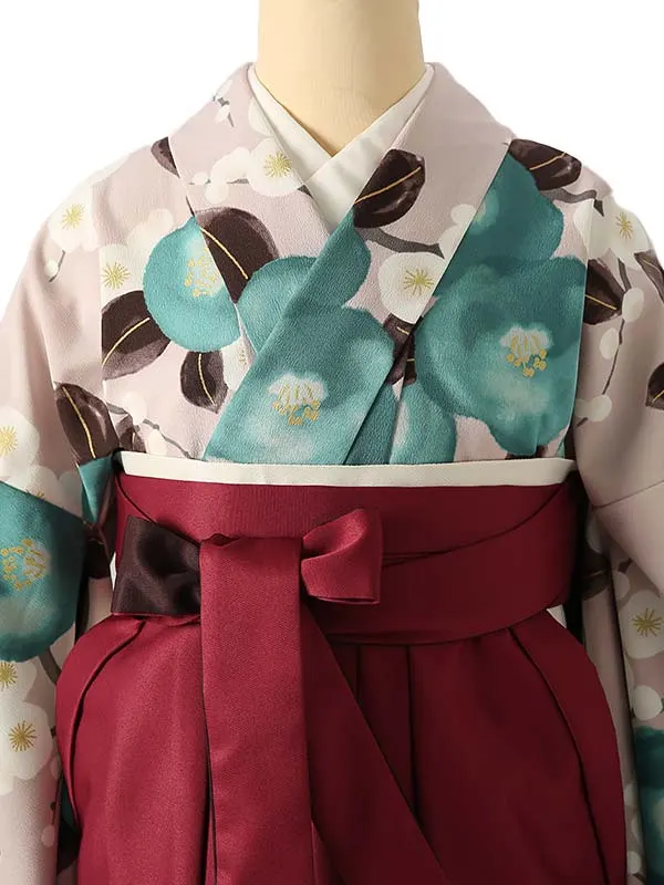 小学校卒業式ジュニア袴女0198 薄ピンク 赤 椿