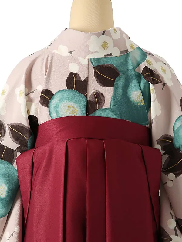 小学校卒業式ジュニア袴女0198 薄ピンク 赤 椿