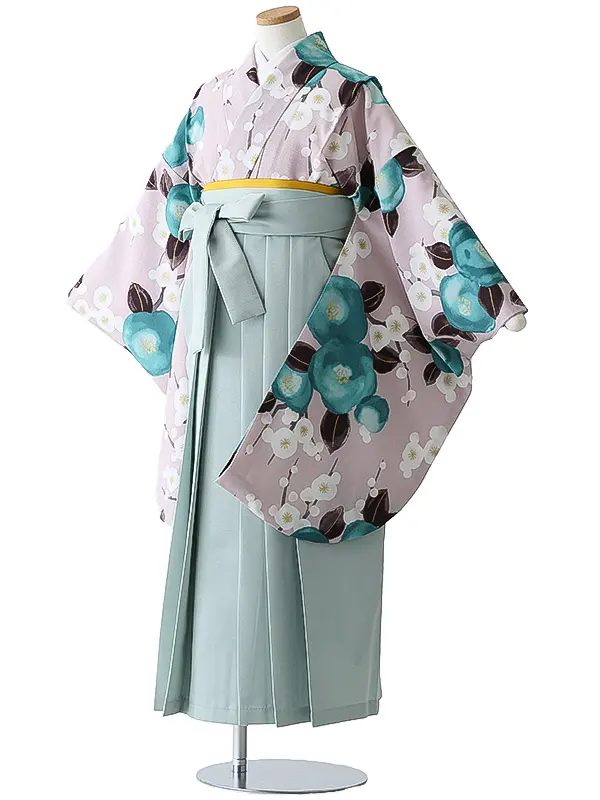 小学校卒業式ジュニア袴女0199 薄ピンク 赤 椿