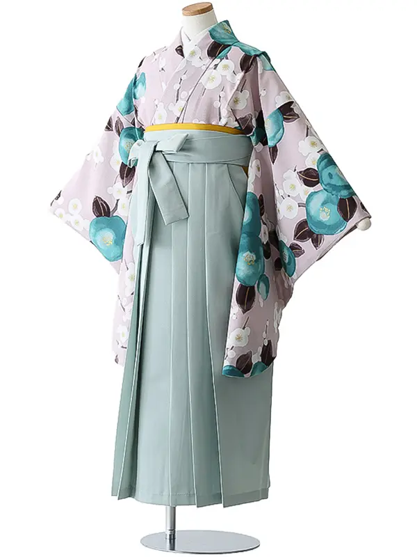 小学校卒業式ジュニア袴女0199 薄ピンク 赤 椿