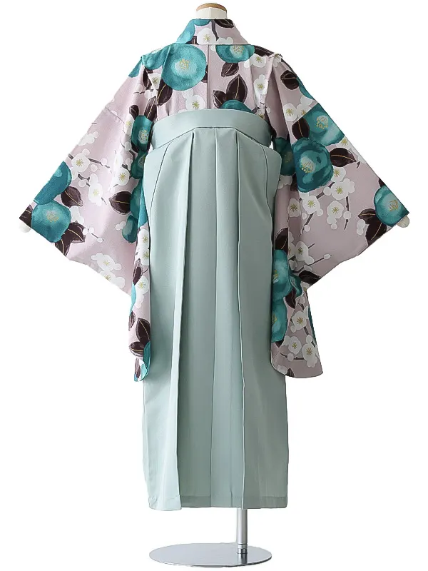 小学校卒業式ジュニア袴女0199 薄ピンク 赤 椿