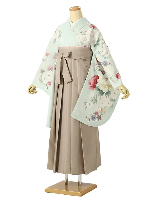 小学校卒業式ジュニア袴女0201 水色 梅 牡丹