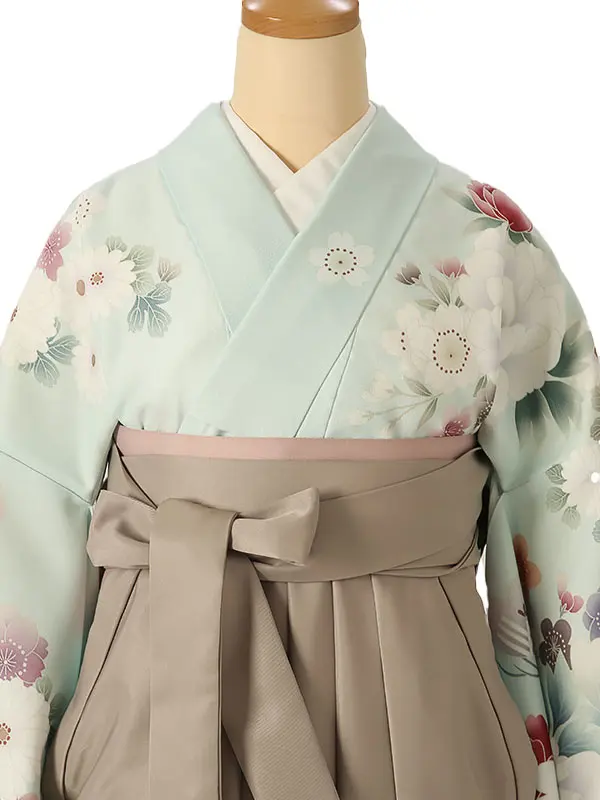 小学校卒業式ジュニア袴女0201 水色 梅 牡丹