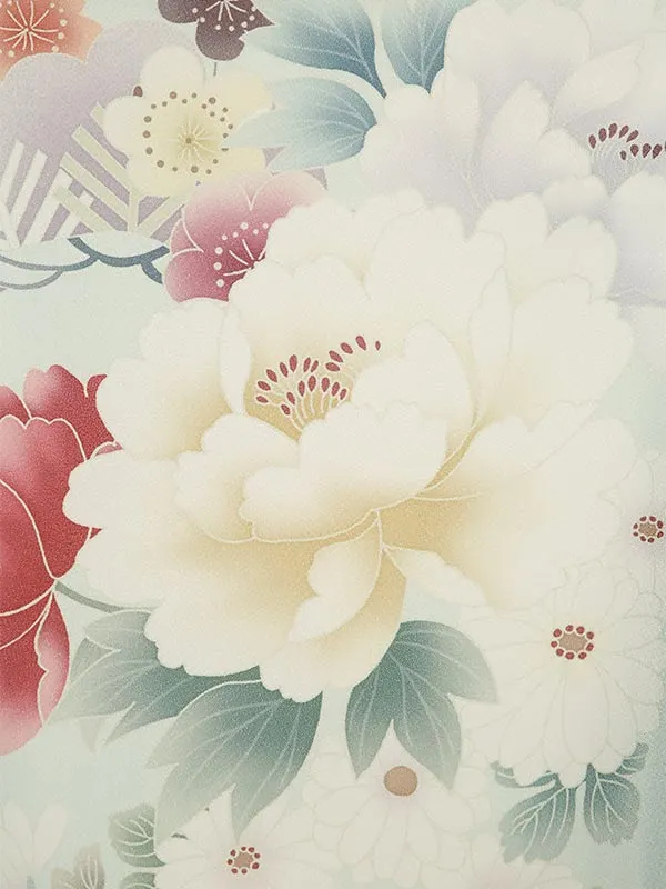 小学校卒業式ジュニア袴女0201 水色 梅 牡丹