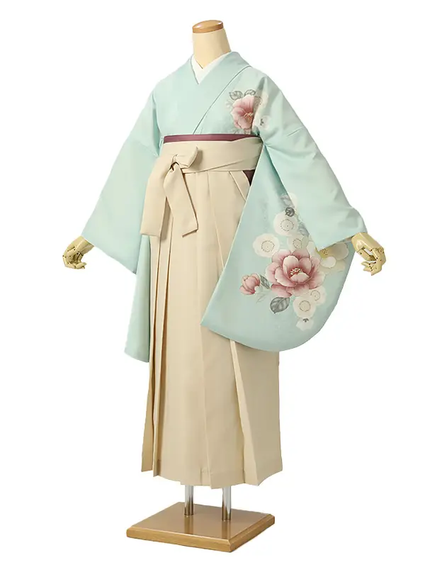 小学校卒業式ジュニア袴女0203 水色 ピンク 椿