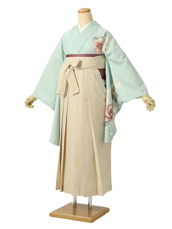 小学校卒業式ジュニア袴女0203 水色 ピンク 椿