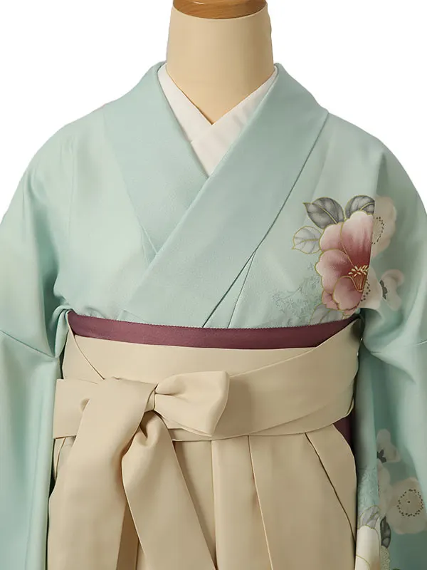 小学校卒業式ジュニア袴女0203 水色 ピンク 椿