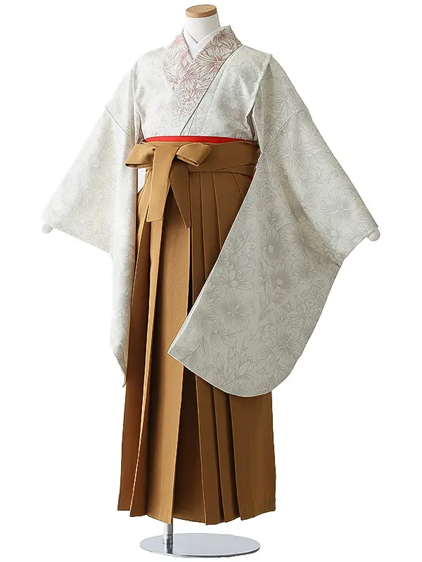 小学校卒業式ジュニア袴女0204 アイボリー 花模様