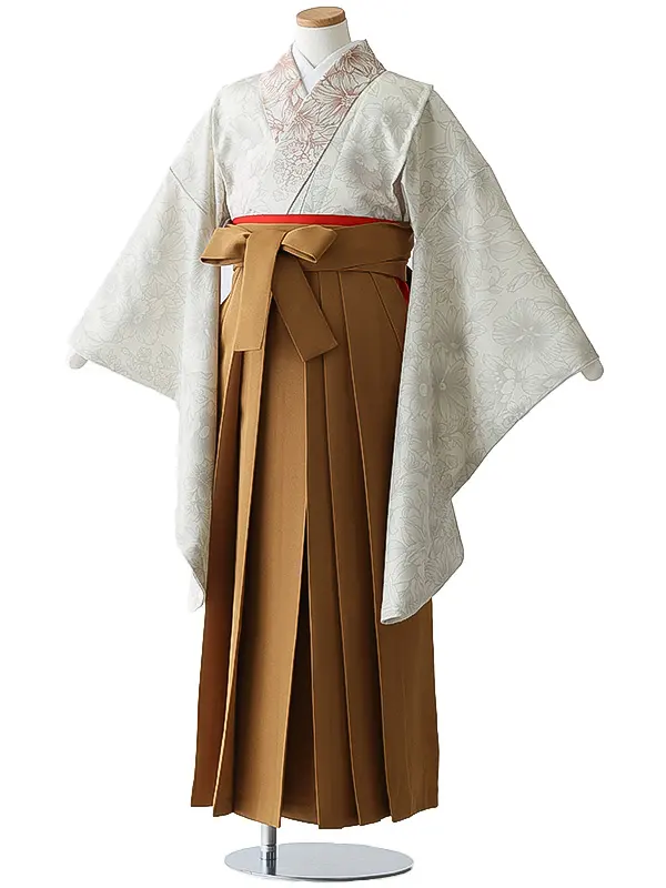 小学校卒業式ジュニア袴女0204 アイボリー 花模様