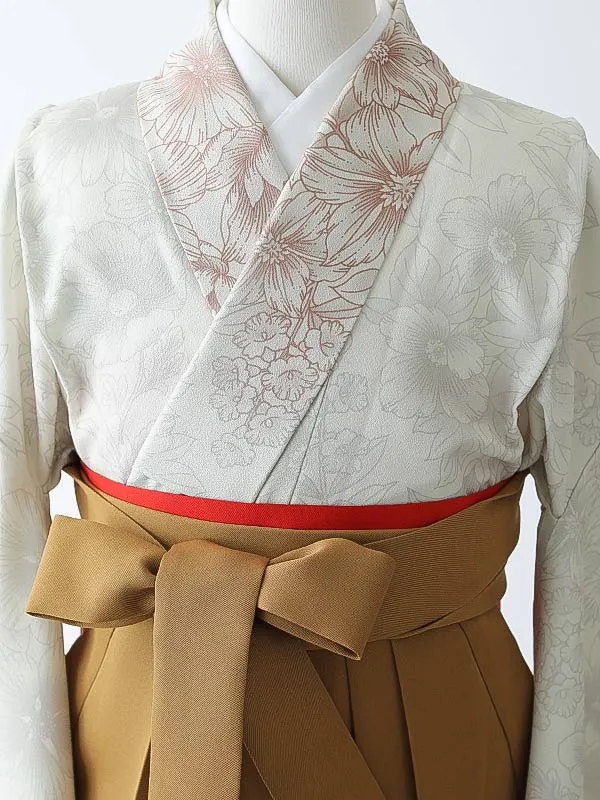 小学校卒業式ジュニア袴女0204 アイボリー 花模様