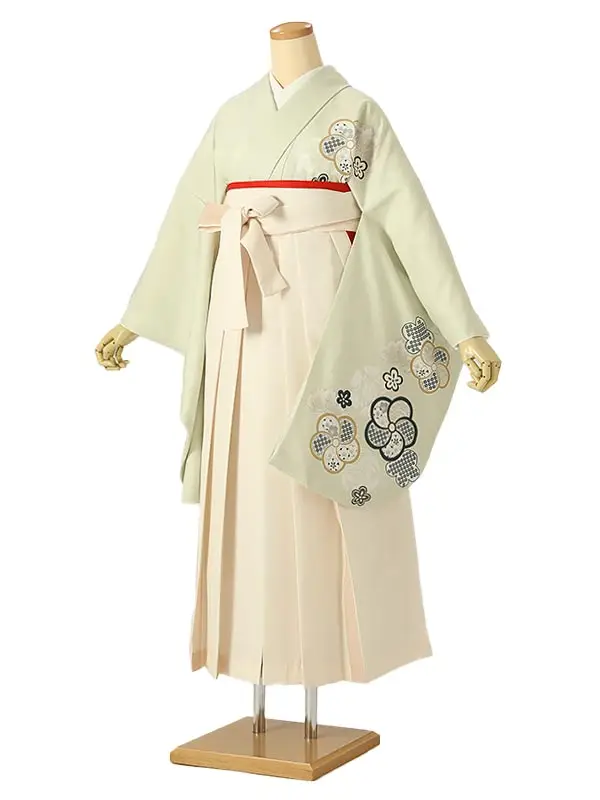 小学校卒業式ジュニア袴女0205 黄緑 梅 松