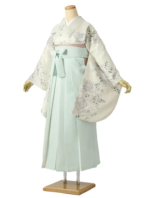 小学校卒業式ジュニア袴女0208 アイボリー 薄紫 薔薇