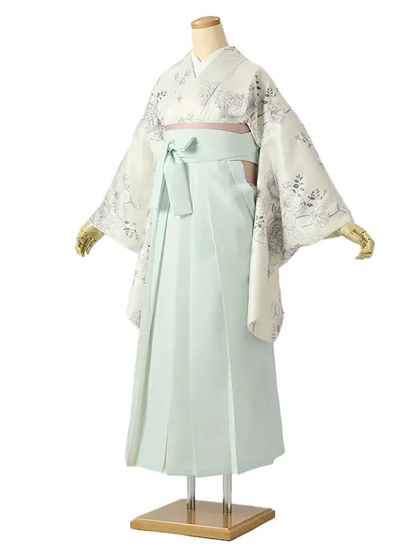 小学校卒業式ジュニア袴女0208 アイボリー 薄紫 薔薇