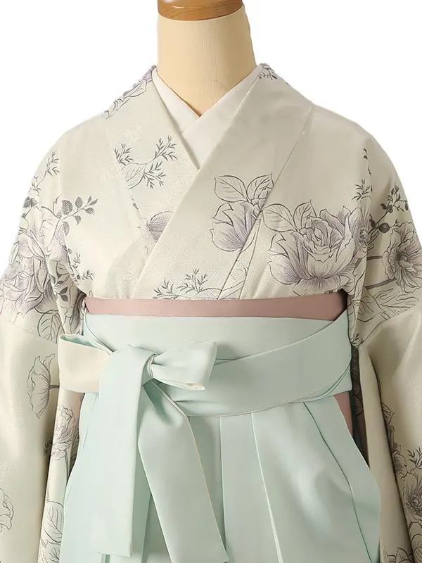 小学校卒業式ジュニア袴女0208 アイボリー 薄紫 薔薇