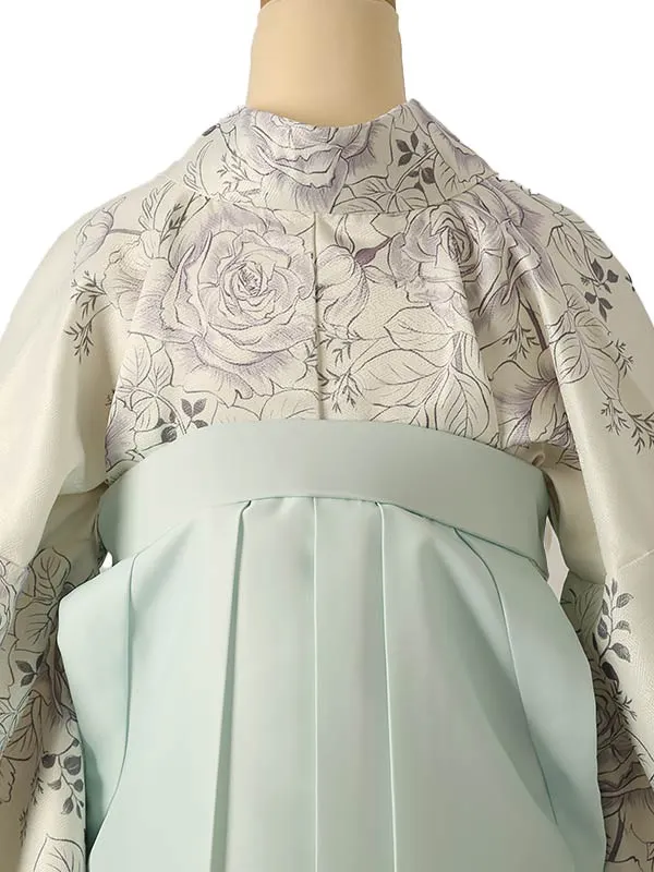 小学校卒業式ジュニア袴女0208 アイボリー 薄紫 薔薇