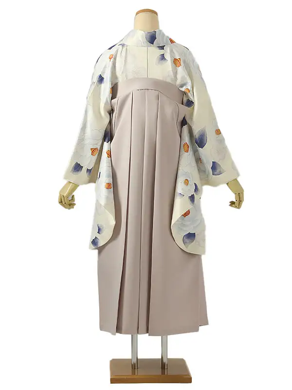 小学校卒業式ジュニア袴女0209 アイボリー 青 椿