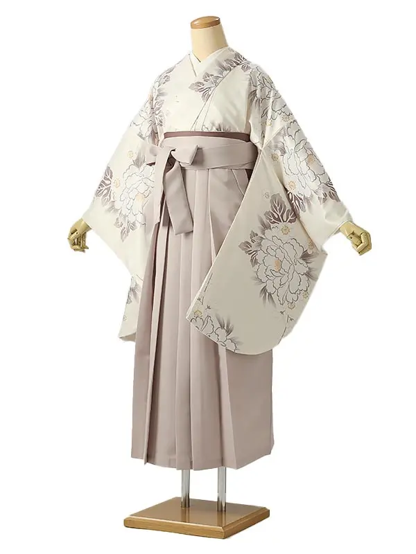 小学校卒業式ジュニア袴女0210 アイボリー 白 牡丹