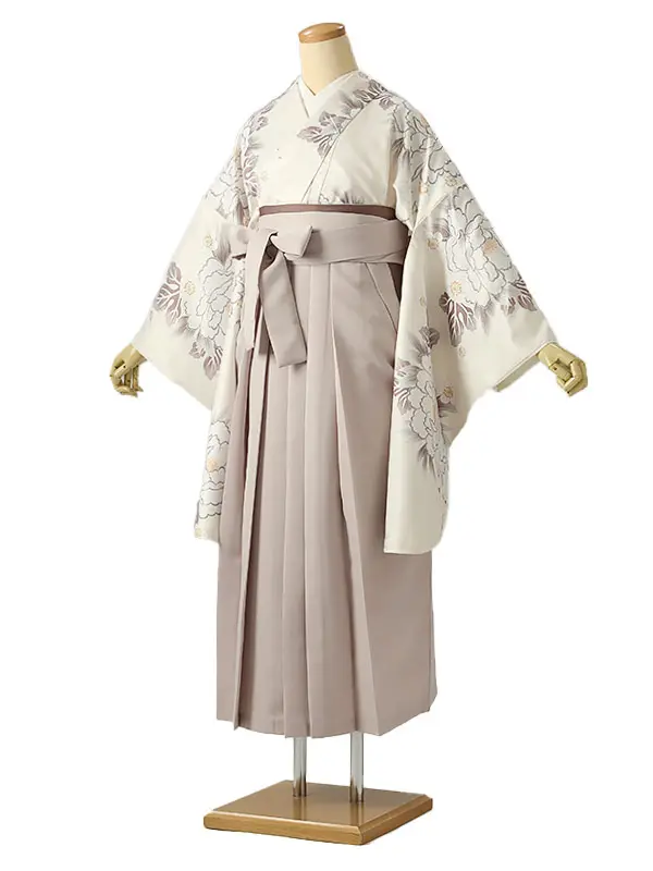 小学校卒業式ジュニア袴女0210 アイボリー 白 牡丹