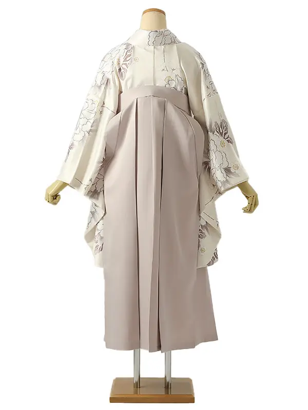 小学校卒業式ジュニア袴女0210 アイボリー 白 牡丹