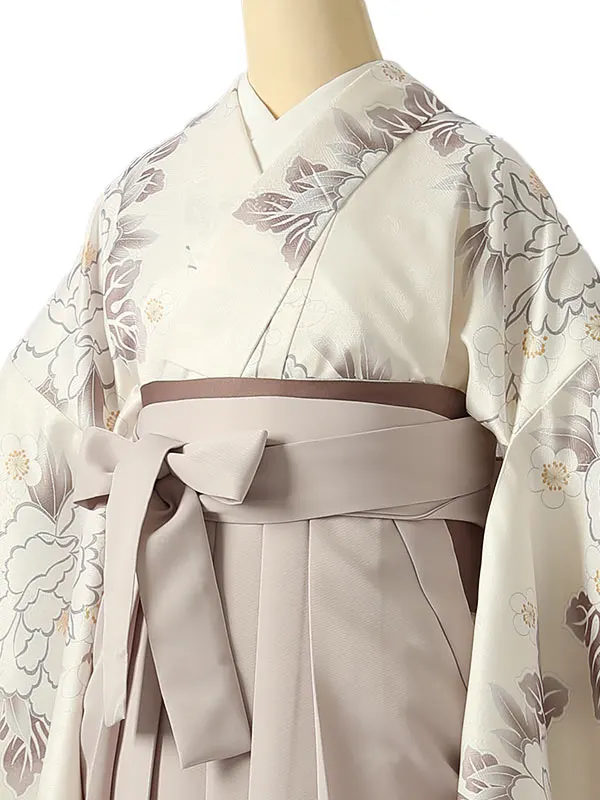 小学校卒業式ジュニア袴女0210 アイボリー 白 牡丹